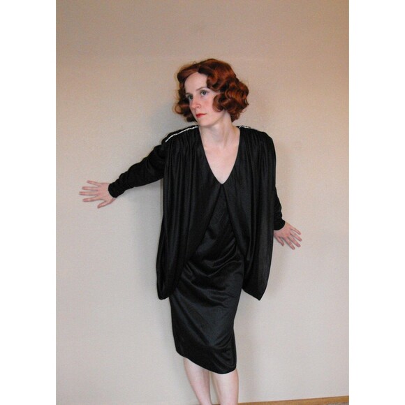 Old Hollywood Glamour Black Party Dress Draped Vintage 80s 7 - Picture 3 of 5
